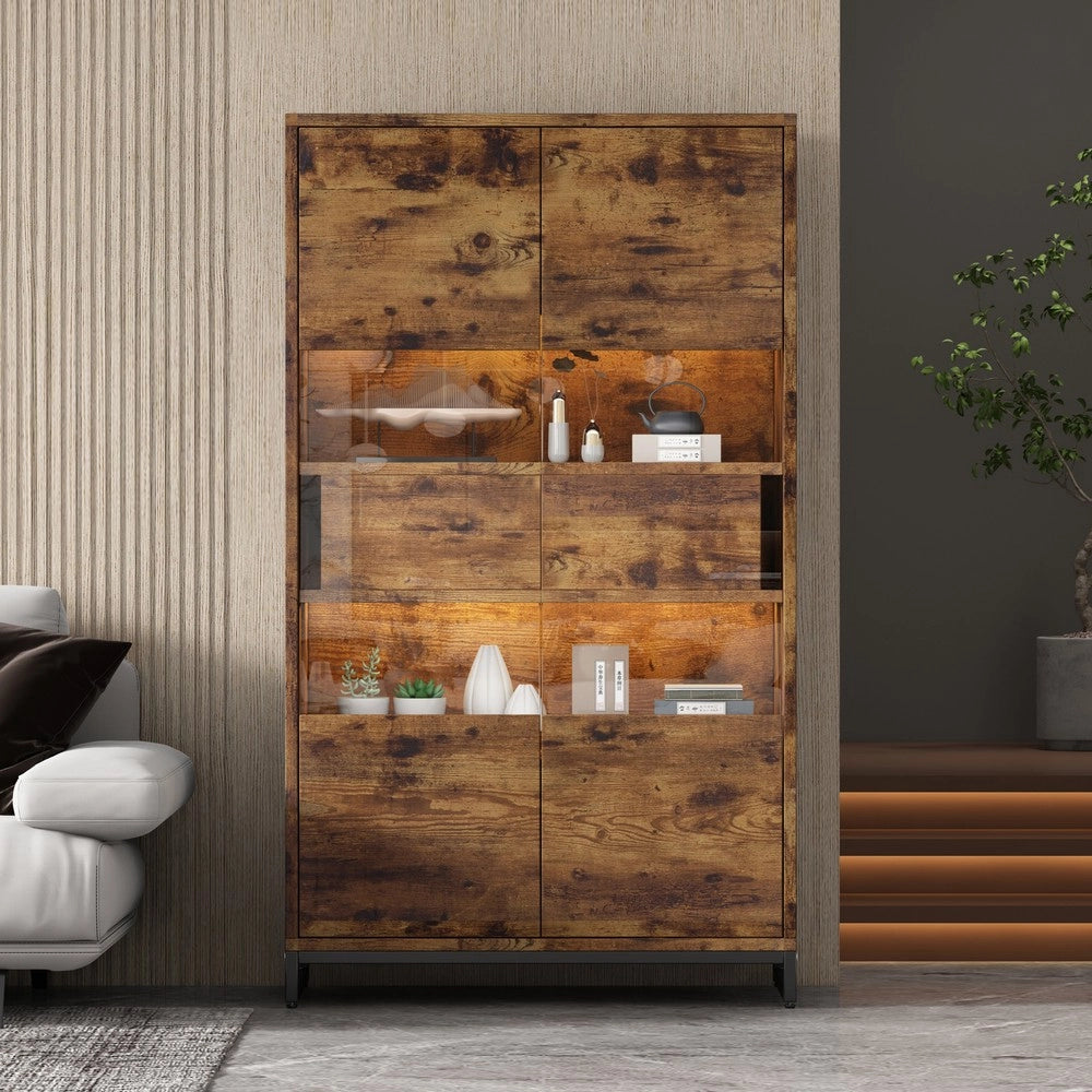Vetrina con LED e Cassetti ¨C MINIMAL ¨C Nero/Legno, 80x40x138