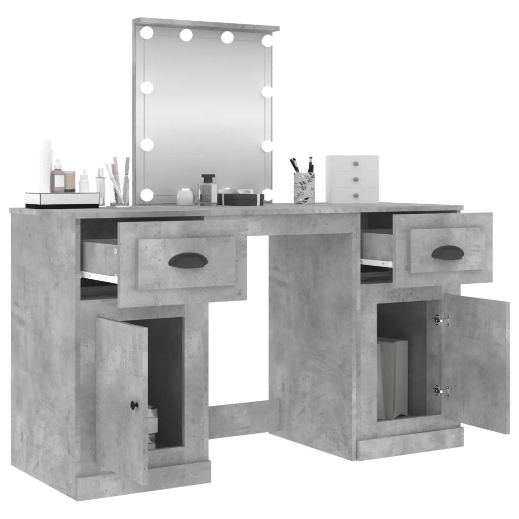 Toeletta | Tavolo da Trucco con LED Grigio Cemento 130x50x132,5 cm