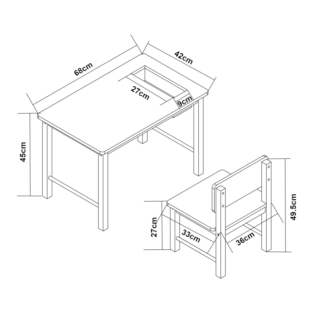 Set Skjåk Tavolo e Sedia per Bimbi - Legno Naturale / Rosa [en.casa]