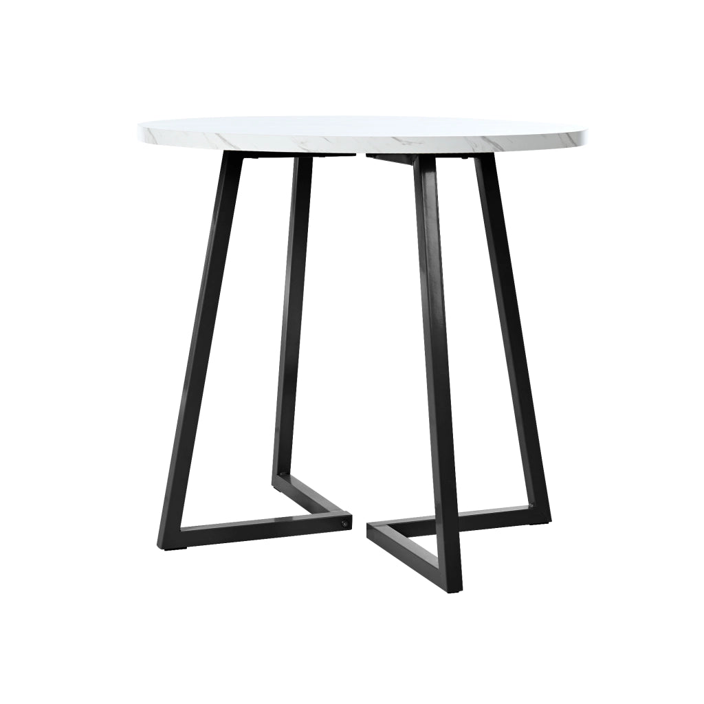 Tavolo da pranzo rotondo in MDF con piano effetto marmo e gambe in metallo per cucina e soggiorno bianco diametro 80 cm