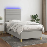 Letto a Molle Materasso e LED Grigio Chiaro 100x200 cm Tessuto 3135493