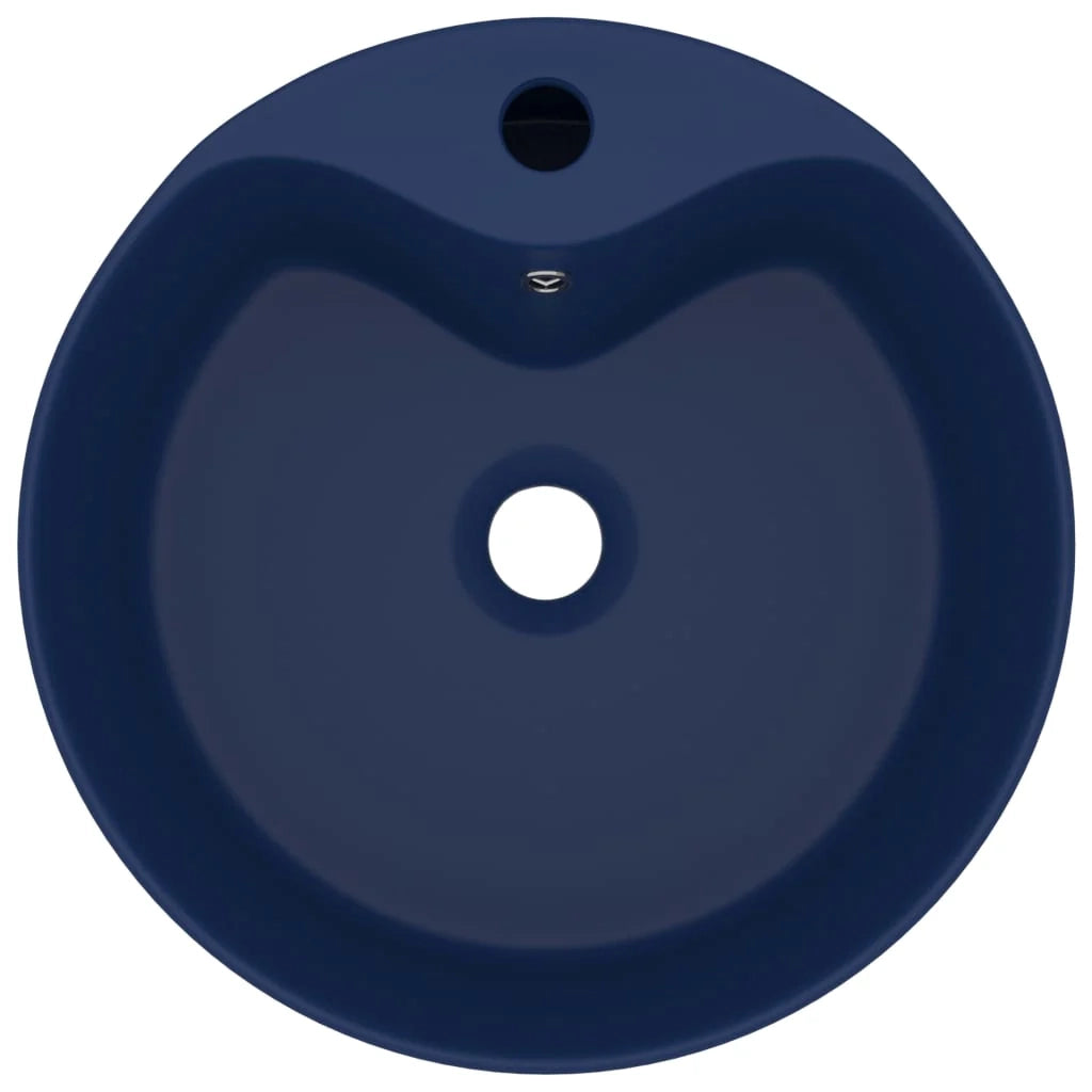 Lavabo di lusso con troppopieno lavabo da appoggio lavabo da bagno stanza da trucco casa 36 x 13 cm ceramica blu scuro opaco 02_0002776