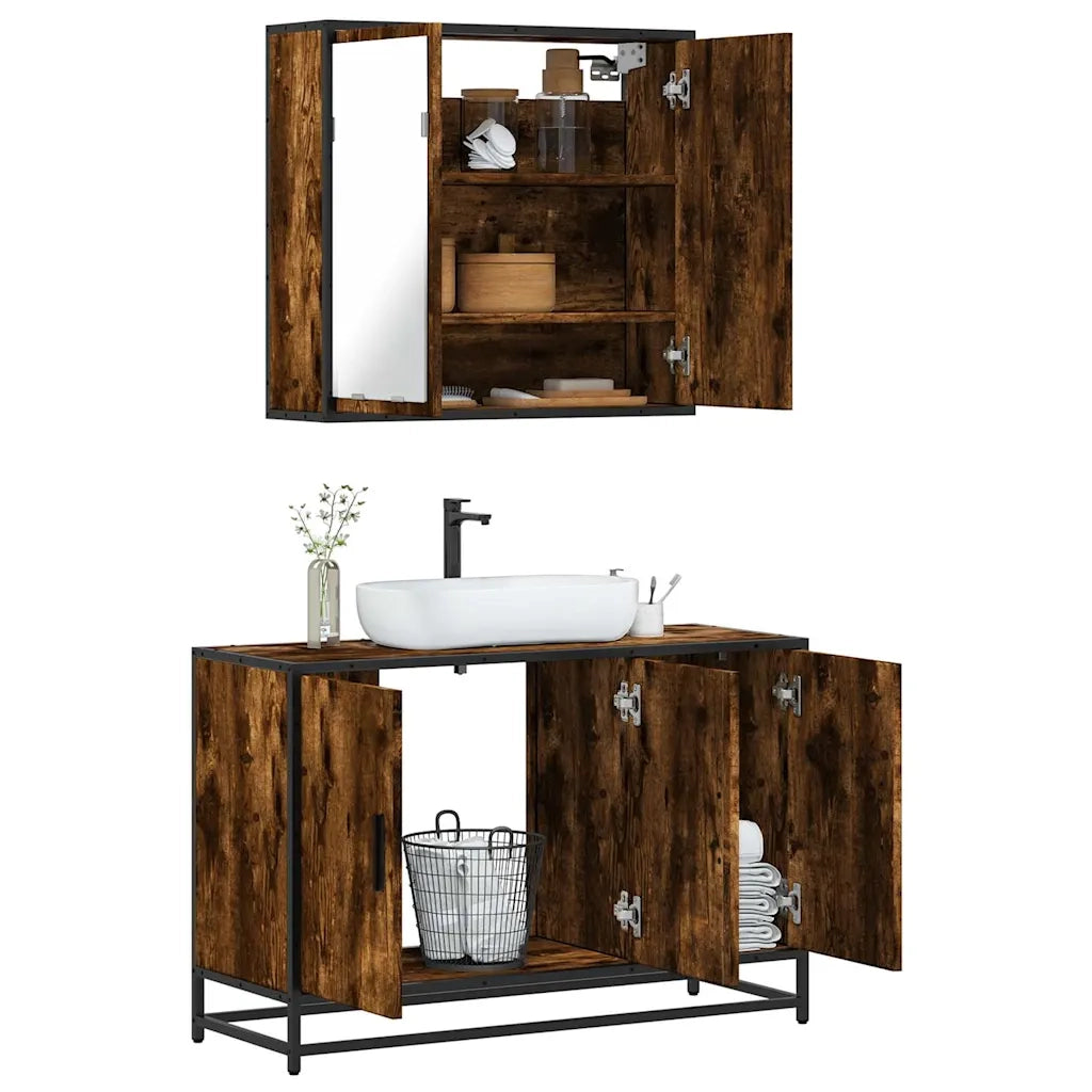 Set Mobili da Bagno 2 pz Rovere Fumo in Legno Multistrato 3300892