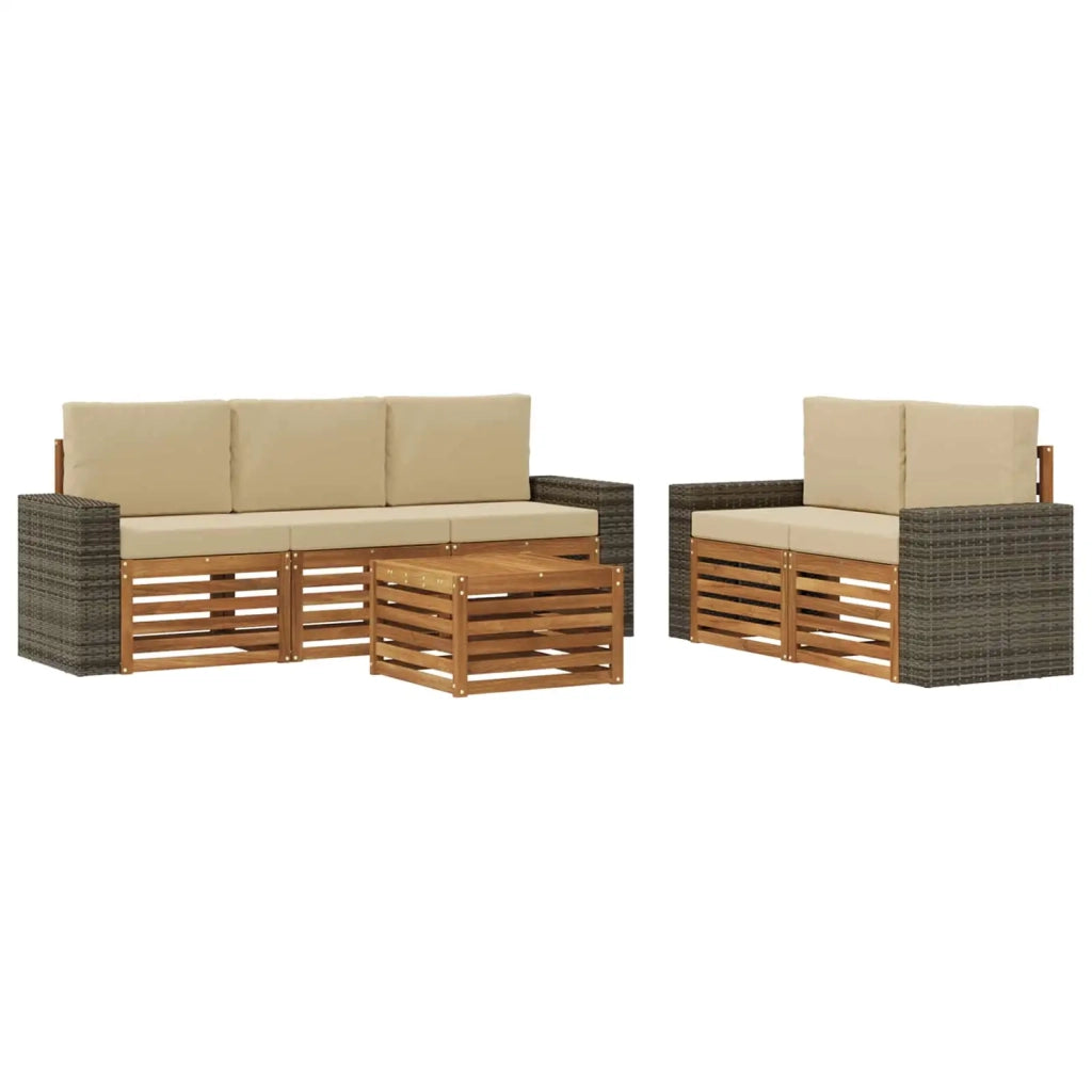 Set di divani da esterno 6 pz Naturale e Beige 3384039