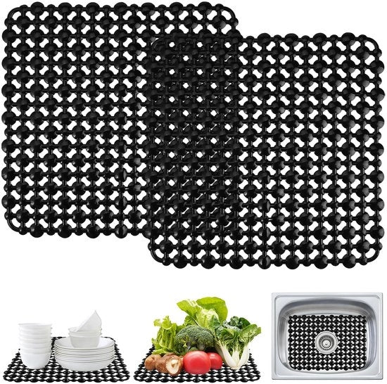 Matrice antiscivolo per piatti - Protezione contro graffi - Matrice per asciugare - Matrice per servizio da tavola - Nera - 28 x 28 cm, Formato adattabile - Matrice per asciugare piatti
