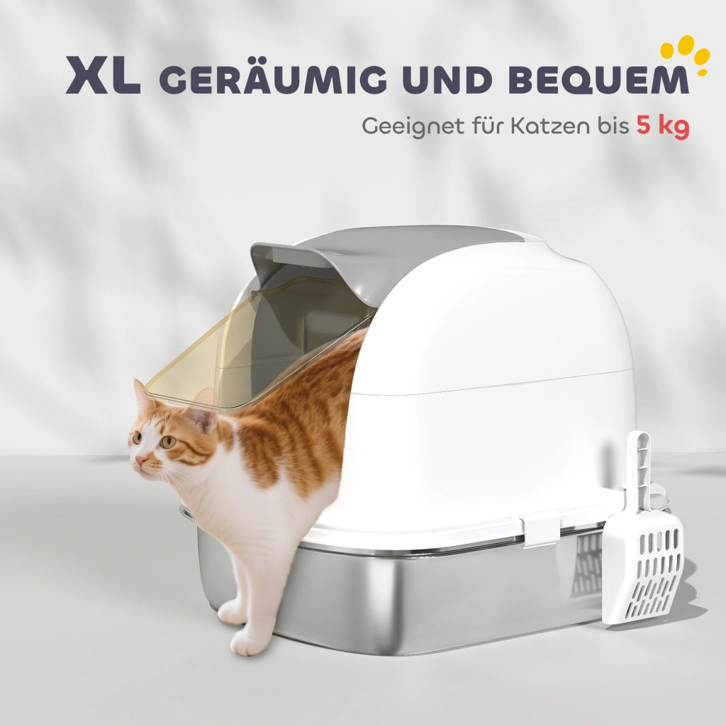 Casetta per Gatti con Coperchio in Acciaio Inossidabile ¨C zephmum ¨C 52x41x42 cm Bianco