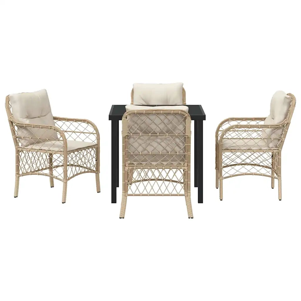 Set da Pranzo per Giardino con cuscino 5 pcs Beige polyrattan 3380226