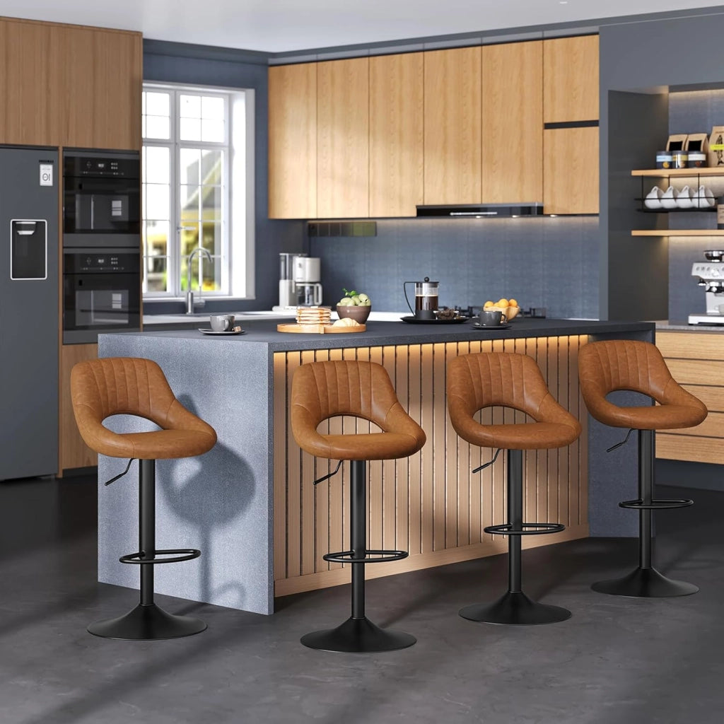 2x Sgabelli da Bar Cucina Sedia Alta da Sala Pranzo in Simipelle Regolabile e Girevole a 360° con Schienale Poggiapiedi Marrone 0667BY-2