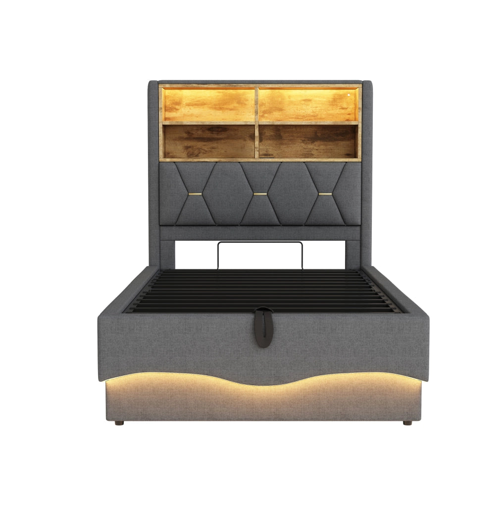 Letto multifunzione 90x200 cm con LED, USB e contenitore idraulico