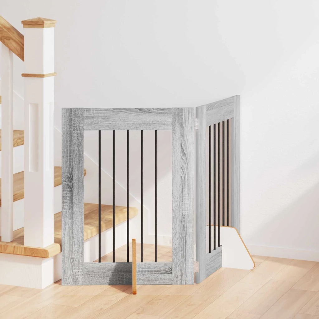 Cancello per cani con supporti 2 pcs Grigio Sonoma 60 x 60 cm