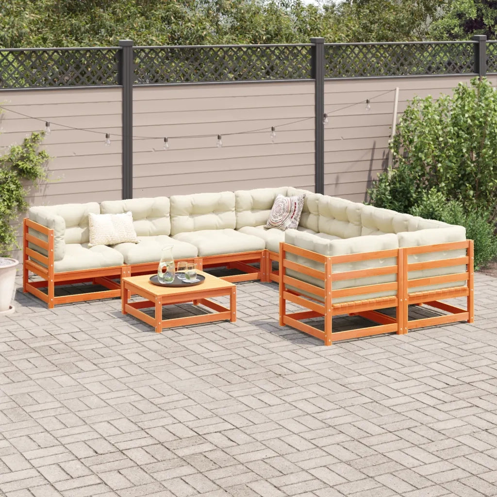 Set Divani Giardino 9 pz con Cuscini Marrone Cera Massello Pino 3299371
