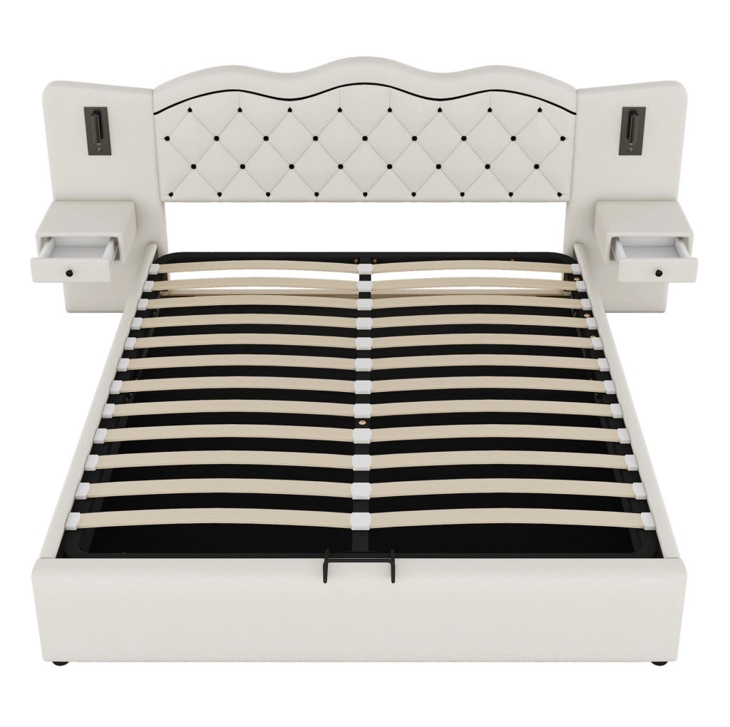 Letto imbottito 180x200 cm con contenitore, USB e luci integrate