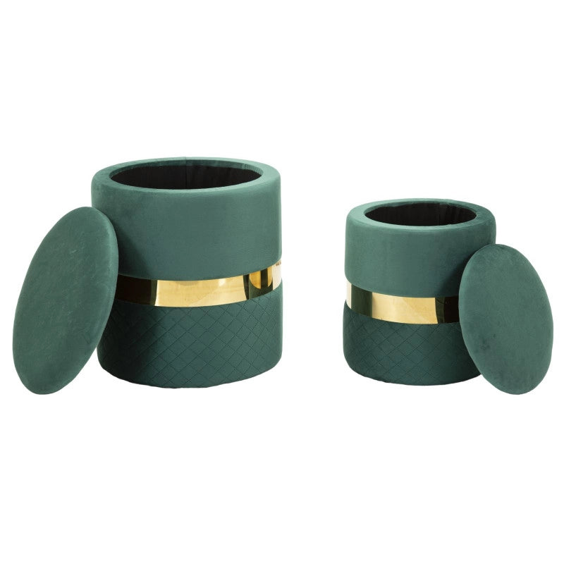 Puff Con Contenitore Sheffild Verde Set 2 Pz cm ø 37x42-28x35