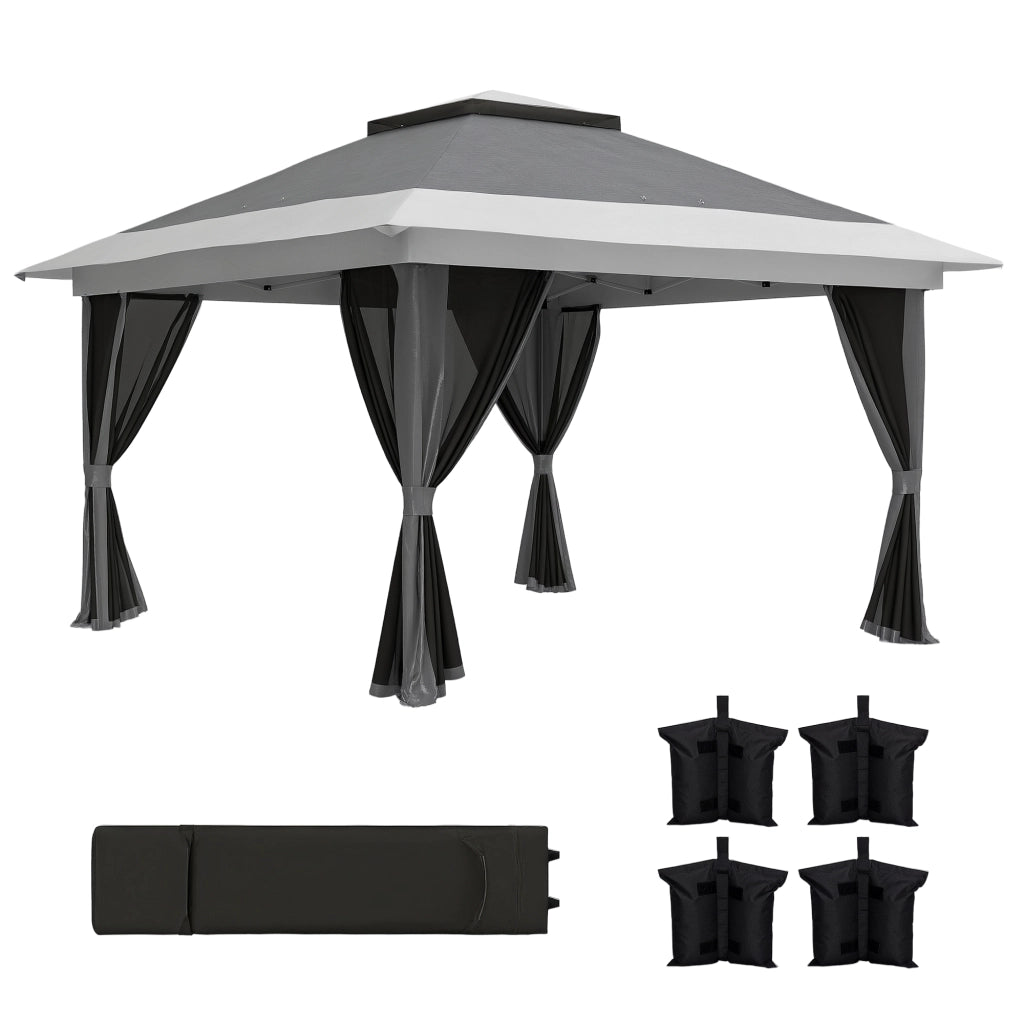 Gazebo Pieghevole 3.6x3.6 m con Pareti in Rete ¨C zephmum ¨C Grigio