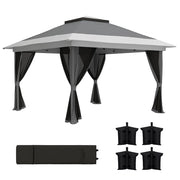 Gazebo Pieghevole 3.6x3.6 m con Pareti in Rete ¨C zephmum ¨C Grigio