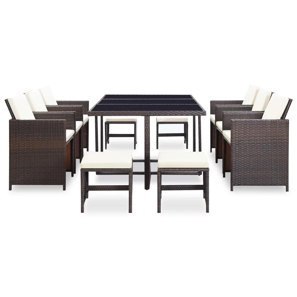 Set da Pranzo da Giardino 11 pz con Cuscini Polyrattan Marrone cod mxl 38881