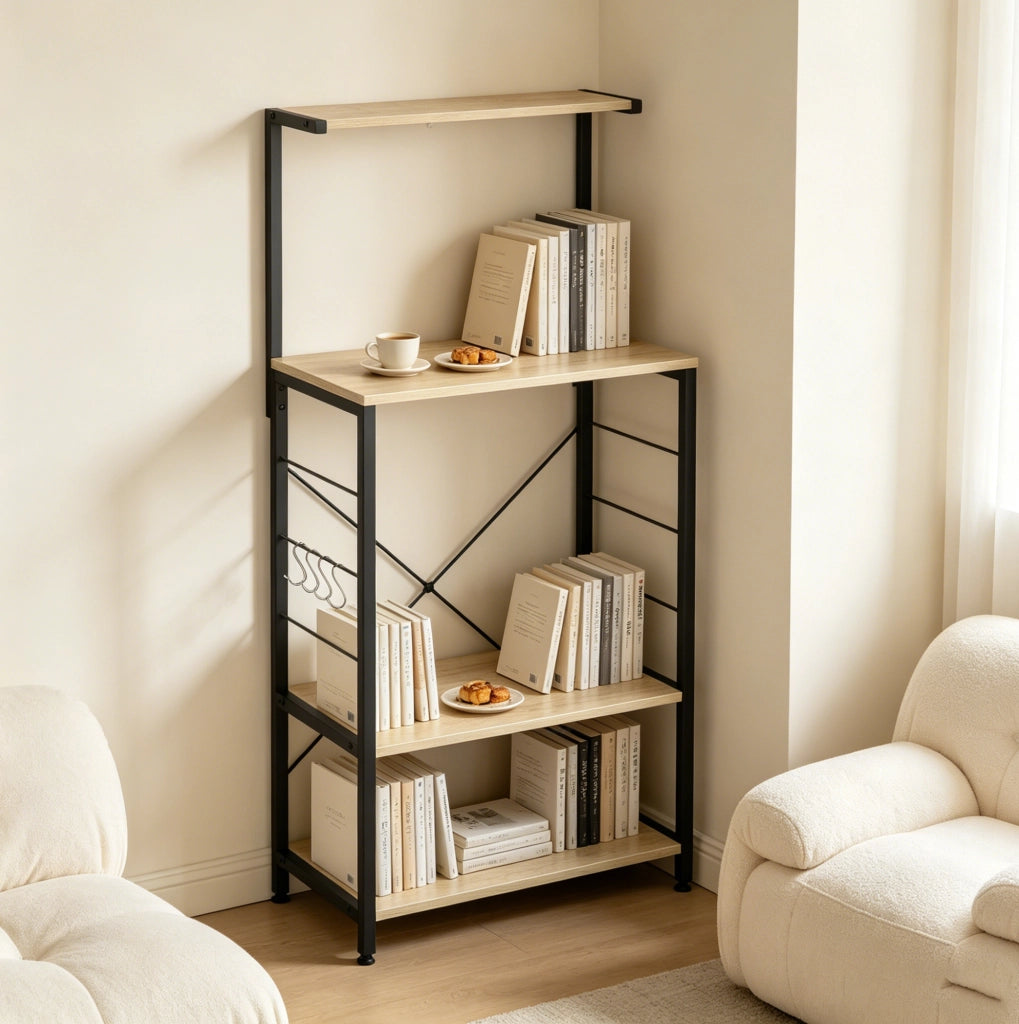 Scaffale da cucina per microonde 4 ripiani rovere chiaro e nero
