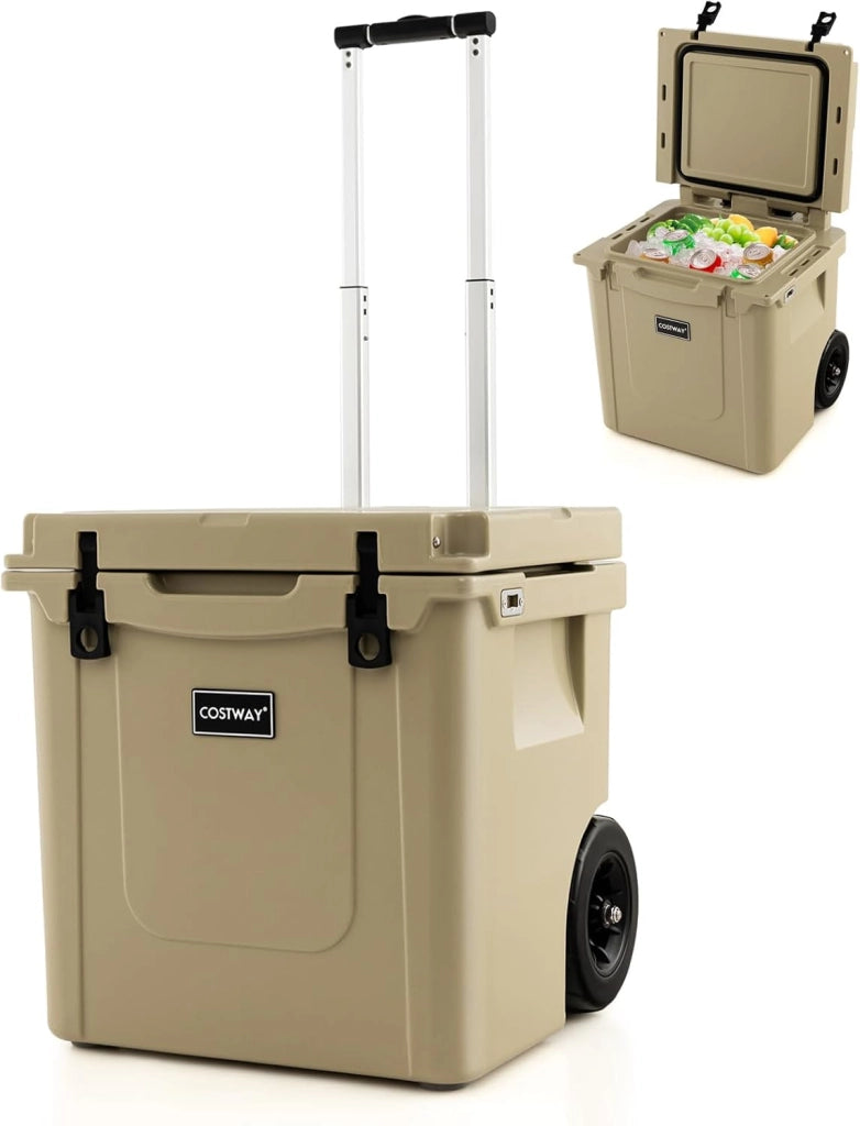 Borsa Frigo Portatile da 43 L, Ghiacciaia Portatile con Ruote, Maniglia in Alluminio, Apribottiglie, Frigo Portatile per Campeggio, Pesca, Viaggi, Spiaggia