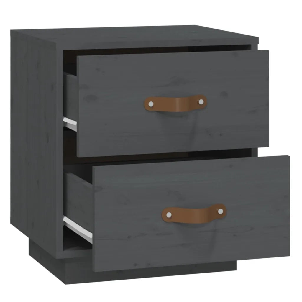 Comodini Grigi 2 pz-Set di 2 Tavolino da notte 40x34x45 cm in Legno Massello di Pino 310406