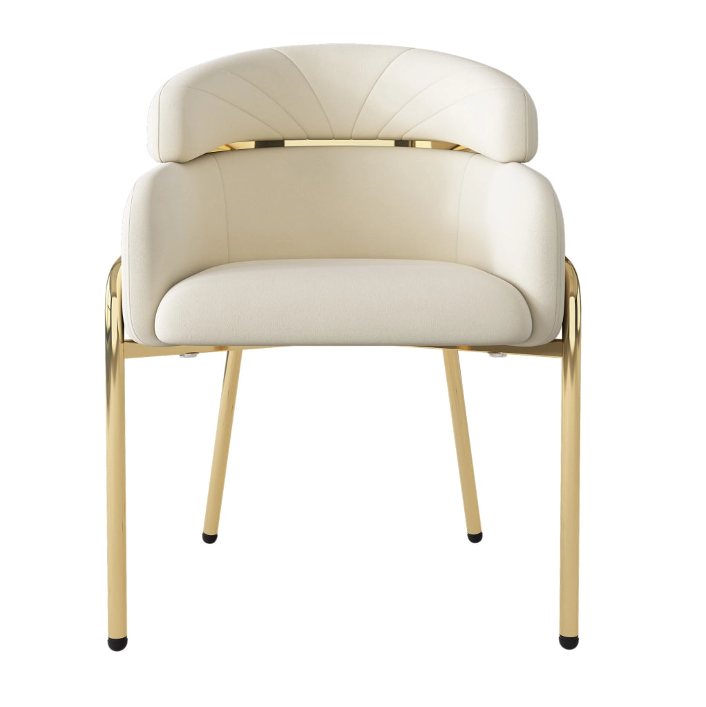 Sedia da pranzo in velluto beige con gambe in metallo; stile moderno
