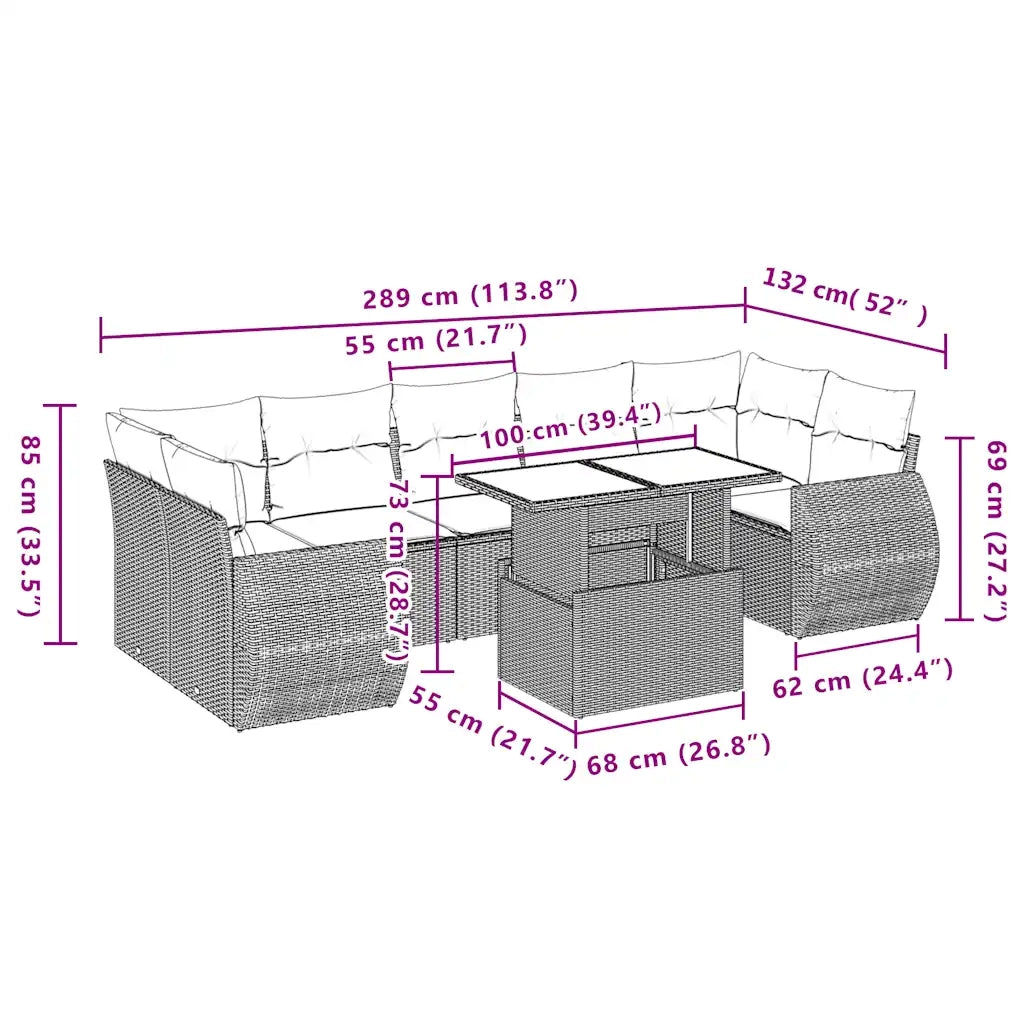 vidaXL Set Divano da Giardino 8pz con Cuscini Grigio Chiaro Polyrattan