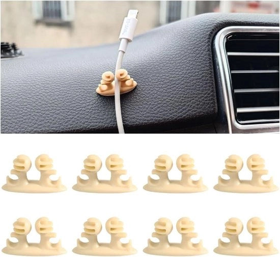 8 contenitori per cavi - organizzatore di cavi clip per auto e ufficio - retentore di cavo USB cavo dati - accessorio universale per veicoli - Duradero Práctico (beige) .