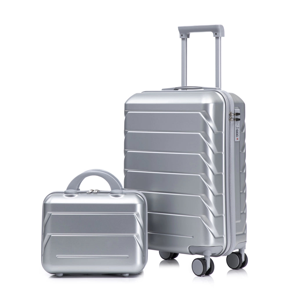 Set di due valigie girevoli in ABS da 14"/19" con lucchetto a combinazione e trousse da 14" (argento)