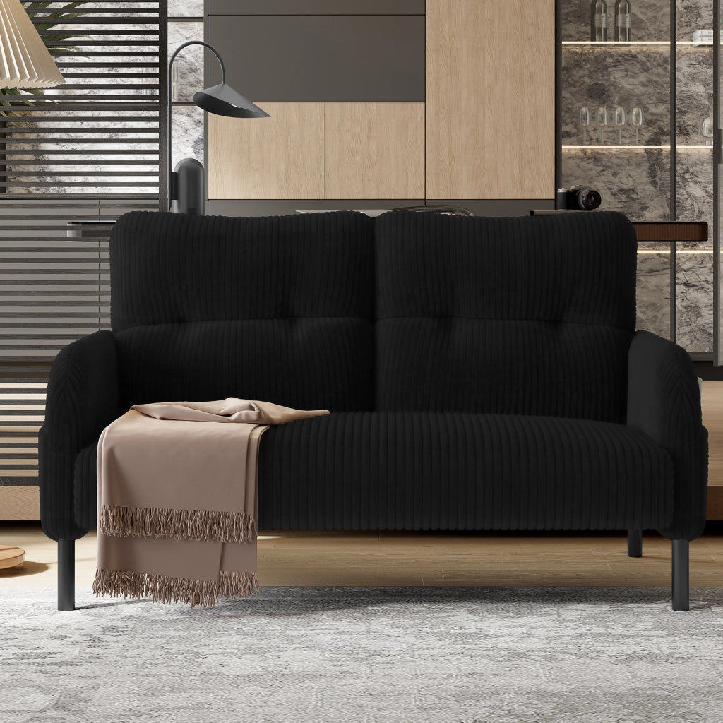 Divano 2 posti in velluto a coste nero con tasca laterale; 120 x 75 x 79 cm