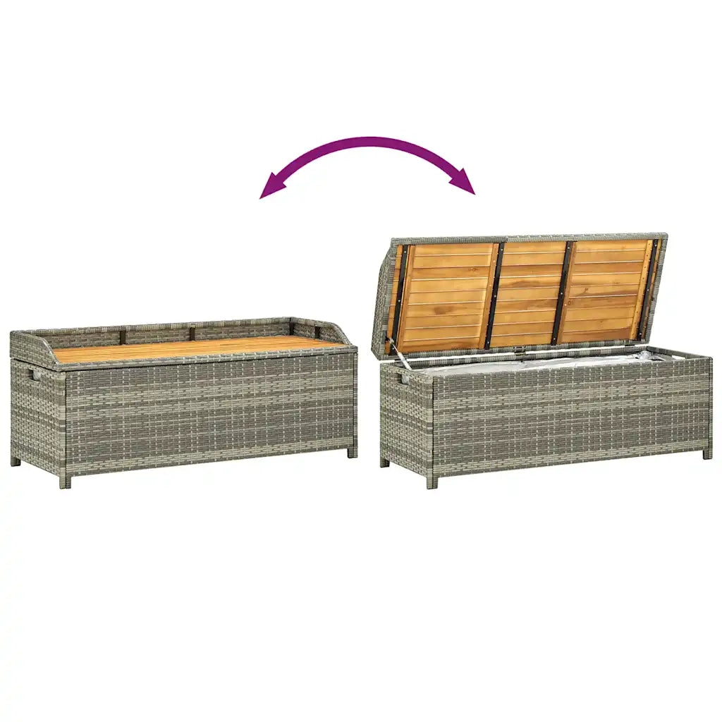 Panca da Giardino con Vano Portaoggetti 120cm Polyrattan Grigio