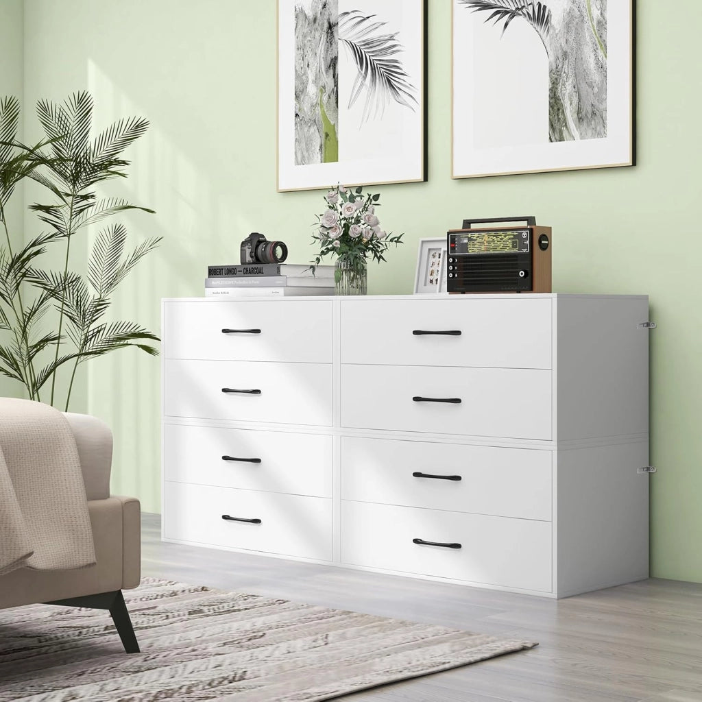 Cassettiera Portaoggetti con 2 Cassetti per Camera da Letto, Mobile in Legno con Kit Anti-Ribaltamento, 4 Tasselli, 60 x 34 x 38 cm, Bianco