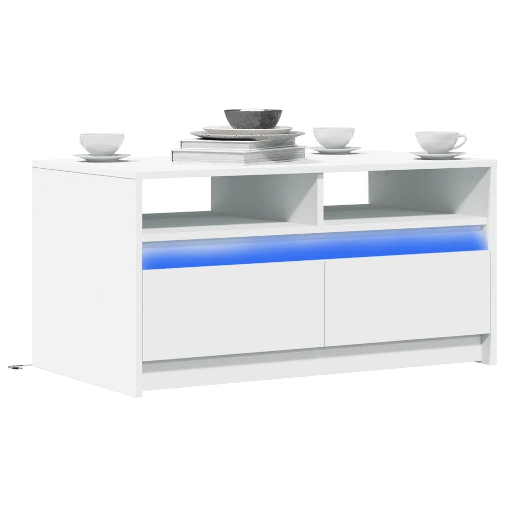 Tavolino da Salotto con Luci LED Bianco in Truciolato 851991