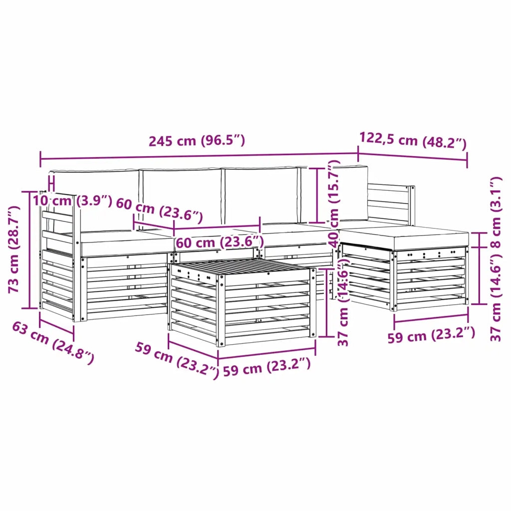 Set di divani da esterno con cuscino 6 pcs Naturale e Beige 3374673