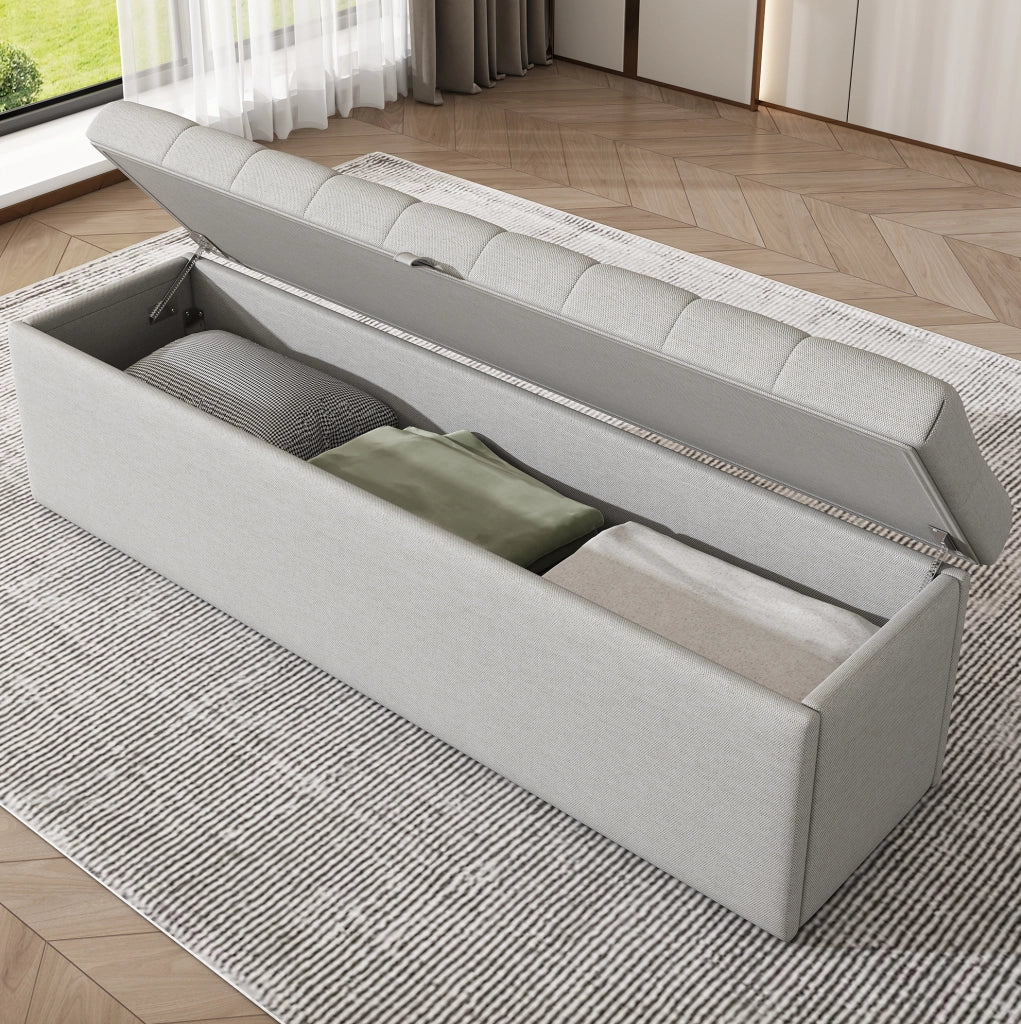 Panca contenitore in lino 141 x 41;5 x 47 cm; grigio chiaro