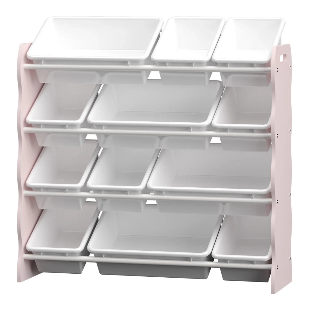 Scaffale dal design senza tempo per soggiorno camera da letto mobile contenitore per bambini con 12 scatole rosa e bianco 03_0011308