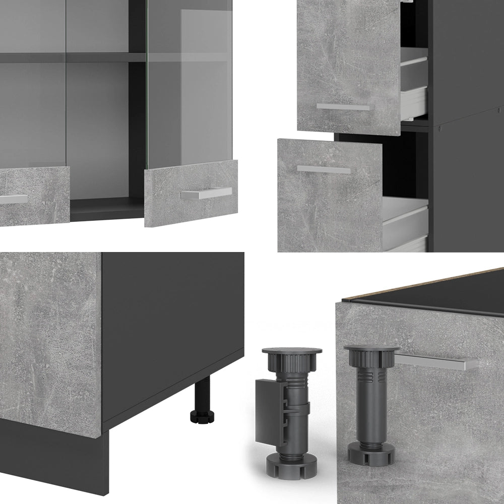 Vicco Cucina componibile Calcestruzzo/antracite 350 cm senza piano di lavoro