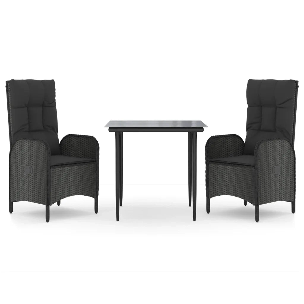 Set da Pranzo da Giardino 3 pz con Cuscini Nero in Polyrattancod mxl 76475