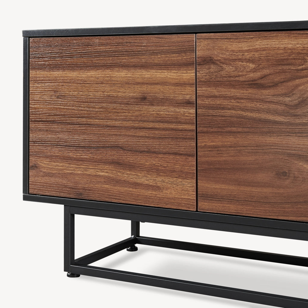 Armadietto Boxholm Credenza Bassa con 4 Ante Push-Open 180x30x56 cm Nero / Effetto Noce [en.casa]