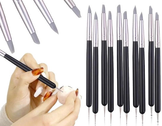 Strumenti per modellista 10 pezzi - Pennelli per modellismo - Penna modellista con punta in gomma - Strumento ceramico - Penna a setole in silicone - Materiali di alta qualità - Strumenti per modellista