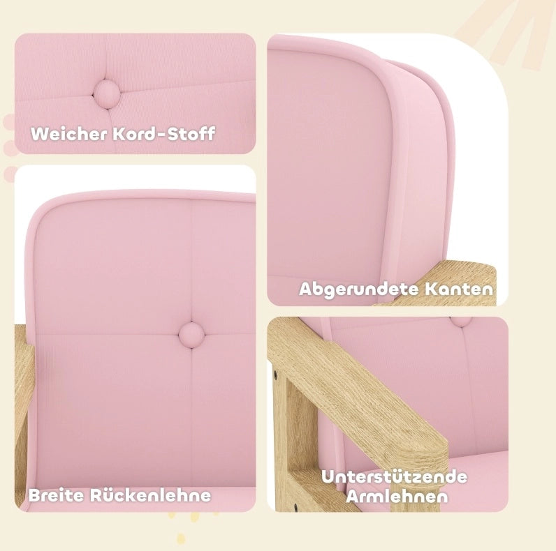 Poltroncina bambini rosa in legno effetto velluto a coste