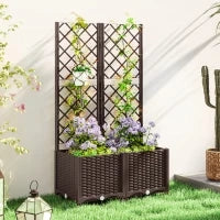 Fioriera Rialzata con Traliccio per Rampicanti e 8 Fori di Drenaggio in PP, 80x40x135 cm, Marrone