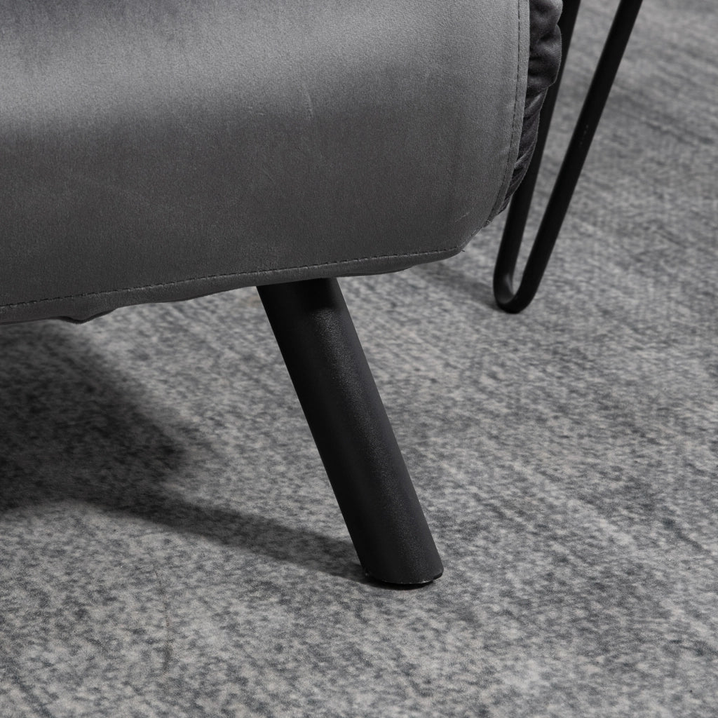 Poltrona letto con schienale regolabile a 5 posizioni in tessuto effetto velluto con cuscini grigio scuro