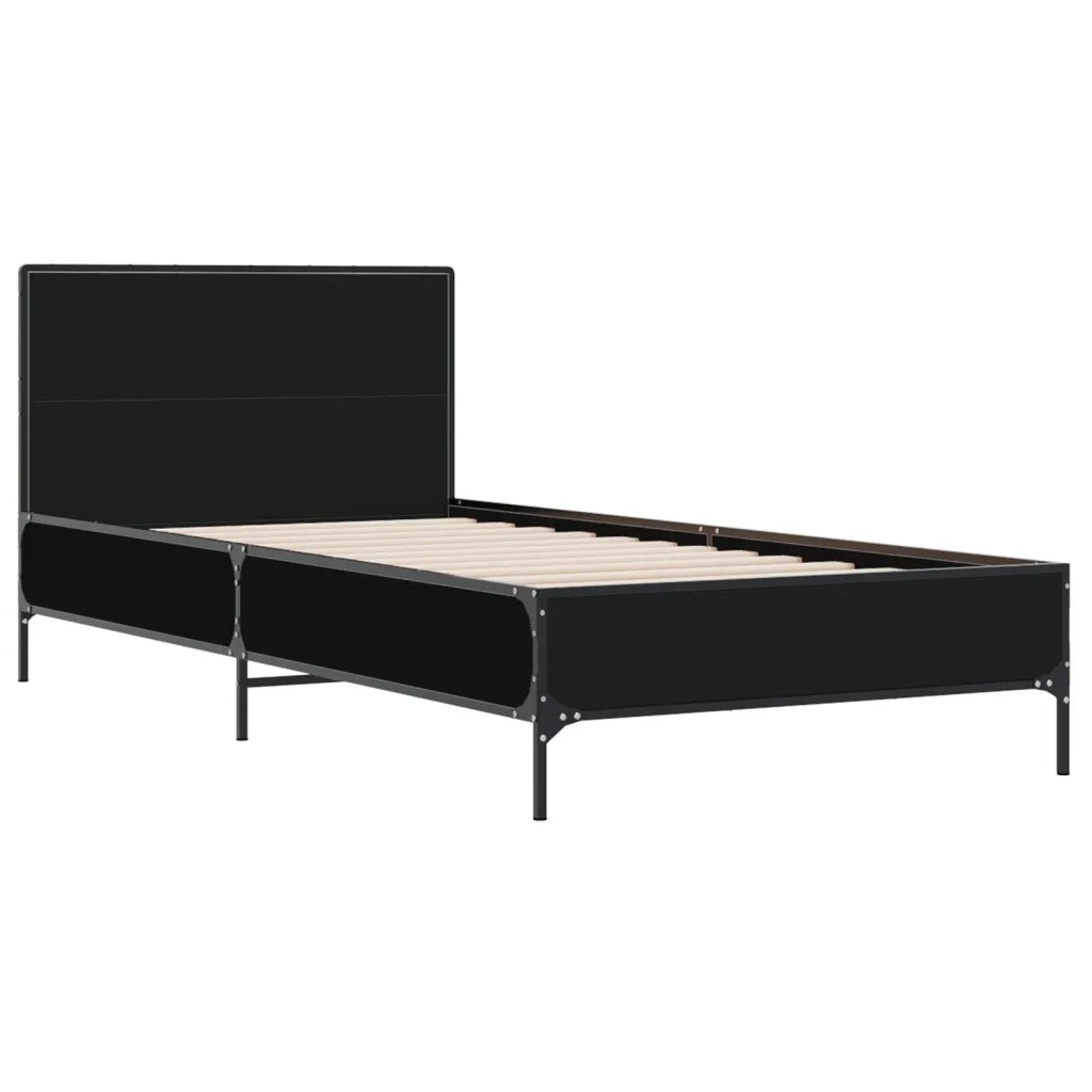 Giroletto Nero 90x190 cm in Legno Multistrato e Metallo 845562