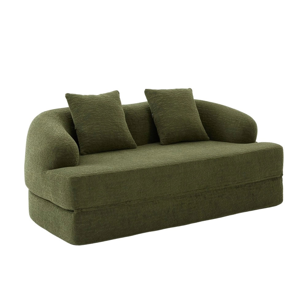 Divano letto 2 posti ¨C Minimal ¨C Verde chenille, con 2 cuscini