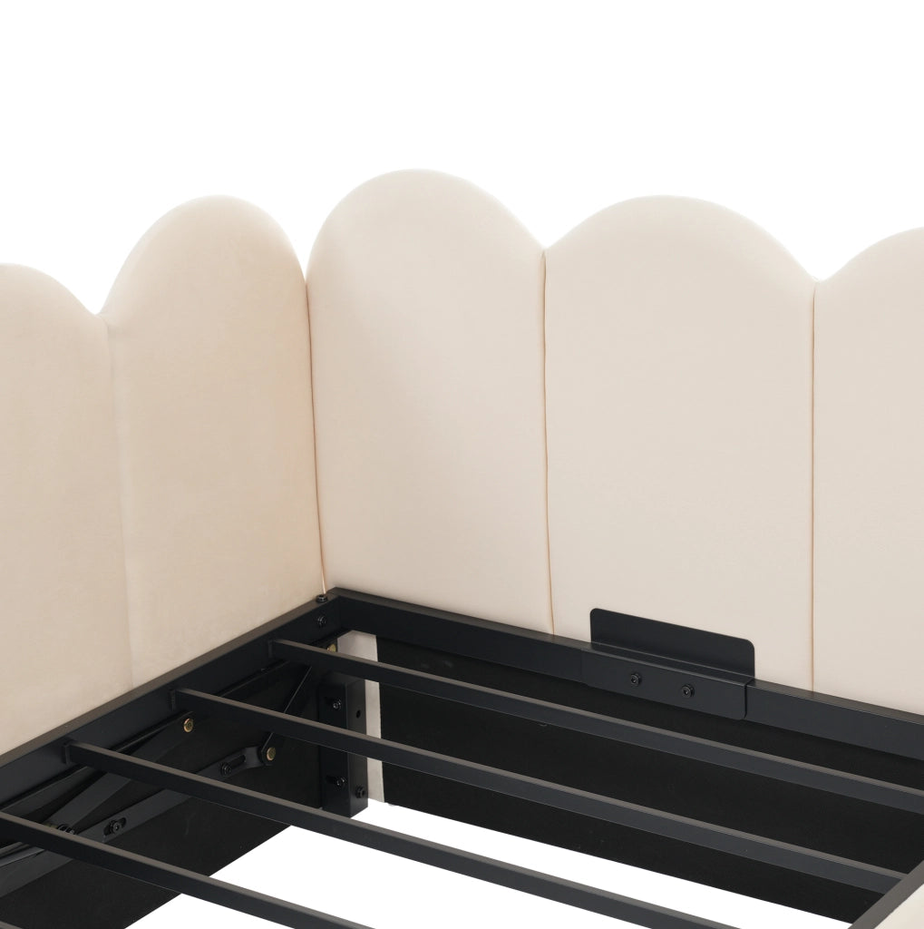 Letto giorno 90x190 cm con contenitore idraulico; velluto beige (Senza materasso)