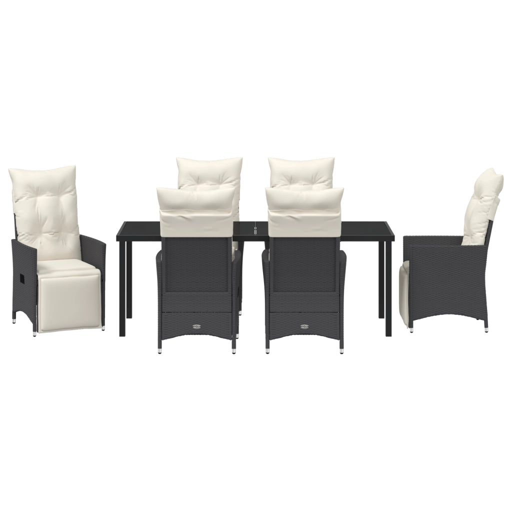 Set da pranzo da giardino 7 pezzi con cuscini Rattan nero