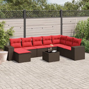 Set Divani da Giardino 9 pz con Cuscini Marrone in Polyrattan 3222973