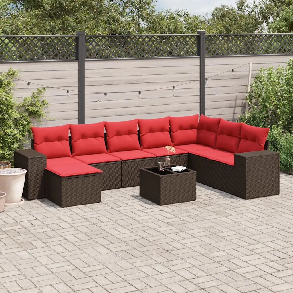 Set Divani da Giardino 9 pz con Cuscini Marrone in Polyrattan 3222973