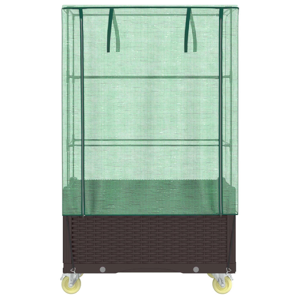 Aiuola rialzata/fioriera con copertura e ruote effetto rattan marrone 02_0038799