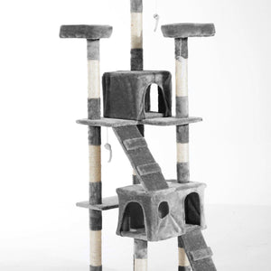Albero Tiragraffi per Gatti con Due Cucce in Peluche e Sisal Grigio 50x50x170 cm