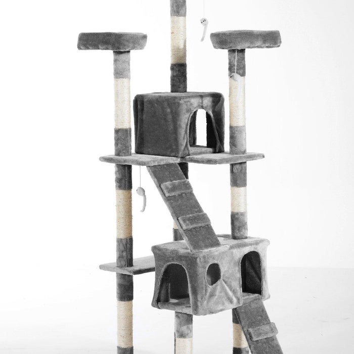 Albero Tiragraffi per Gatti con Due Cucce in Peluche e Sisal Grigio 50x50x170 cm